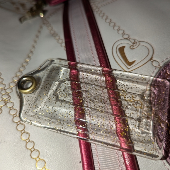 COACH POPPY METALLIC FUCHSIA PINK/PURPLE HEARTS GLAM TOTE LIMITED EDITION - Picture 15 of 15